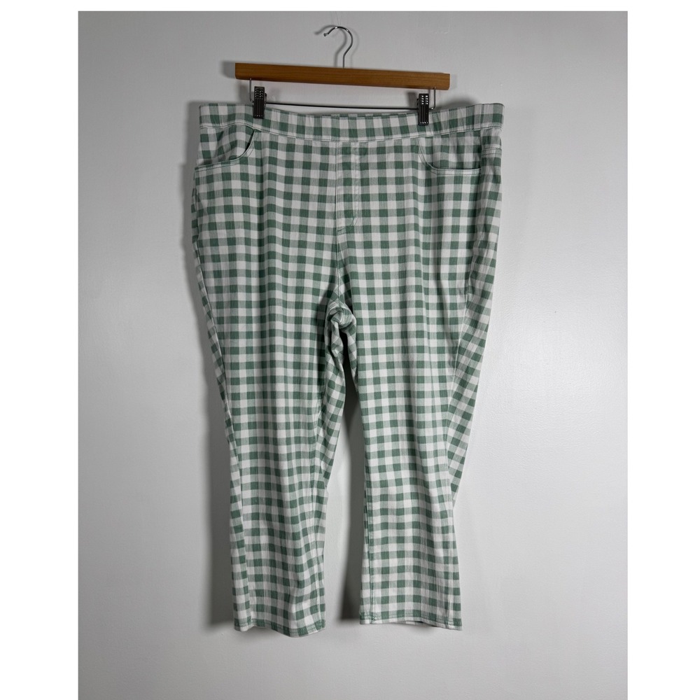 Cottagecore Isaac Mizrahi Live Womens 20WP Crop Pants Green Gingham Checkered